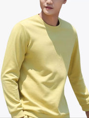 Men's pastel yellow crew neck long sleeve sweatshirt with ribbed texture