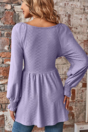 Lilac textured blouse with shirred sleeves and empire waist