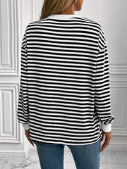 Black and white horizontal stripe crewneck sweatshirt with cuffs