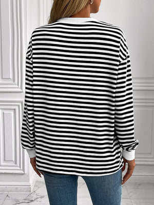 Black and white horizontal stripe crewneck sweatshirt with cuffs