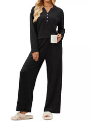 minimalist pajama set in dusty blue with henley