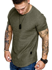 Men's army green slim fit round neck t-shirt with textured fabric.