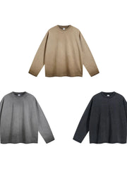 Oversized washed cotton long sleeve t-shirts in camel, grey, and black with crew necks.