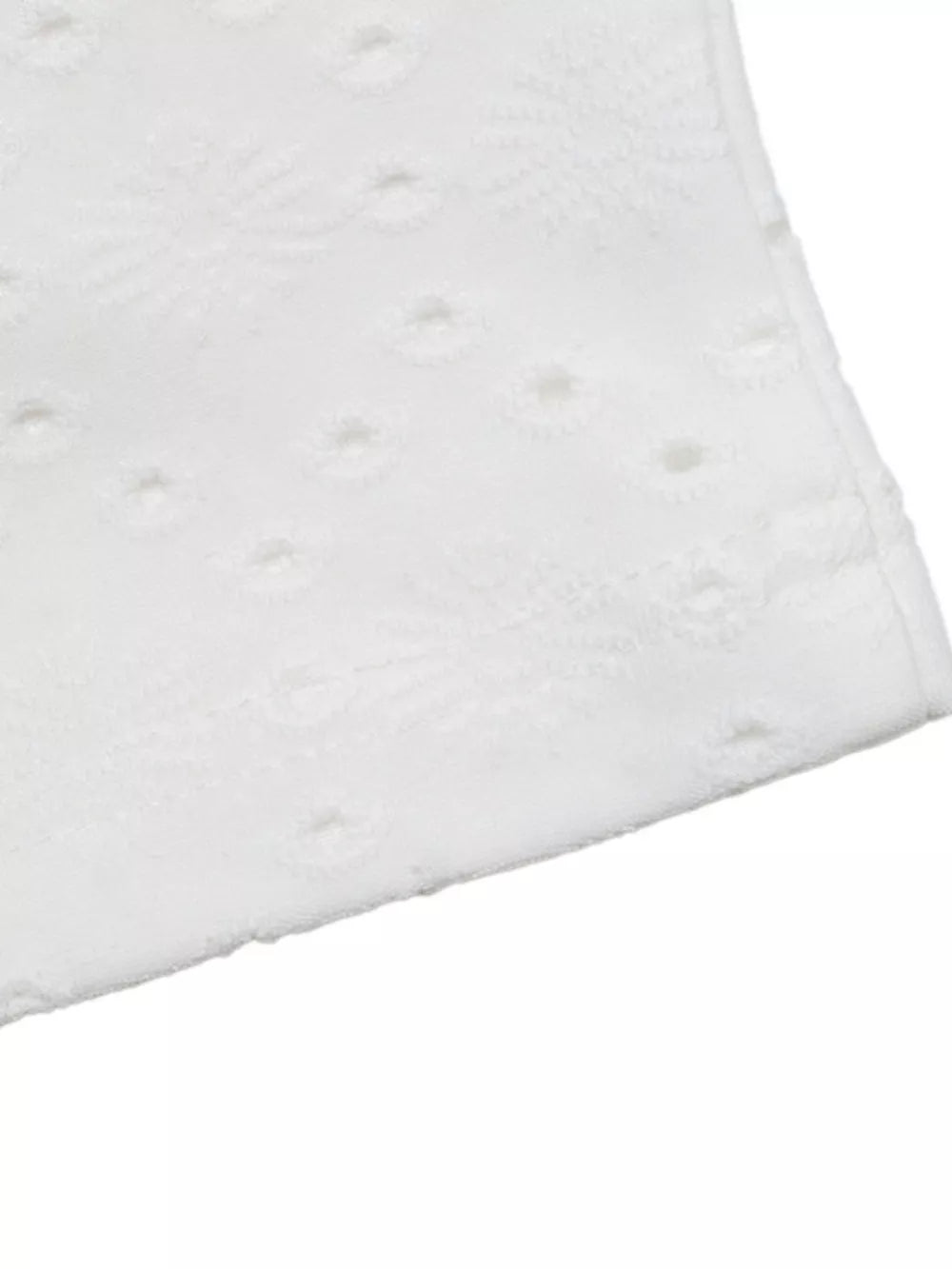 White eyelet lace detail maternity shirt fabric close-up