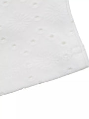 White eyelet lace detail maternity shirt fabric close-up
