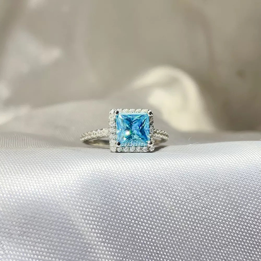 0.3 Carat Sterling Silver Halo Moissanite Ring, front view