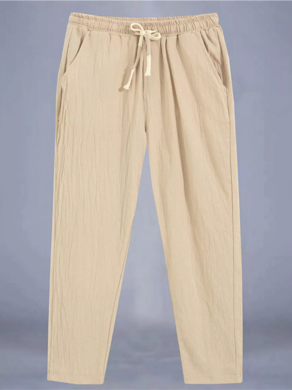 Men's Plus Size Drawstring Loose Fit Pants in White, model styling view
