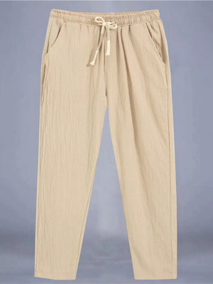 Men's Plus Size Drawstring Loose Fit Pants in White, model styling view