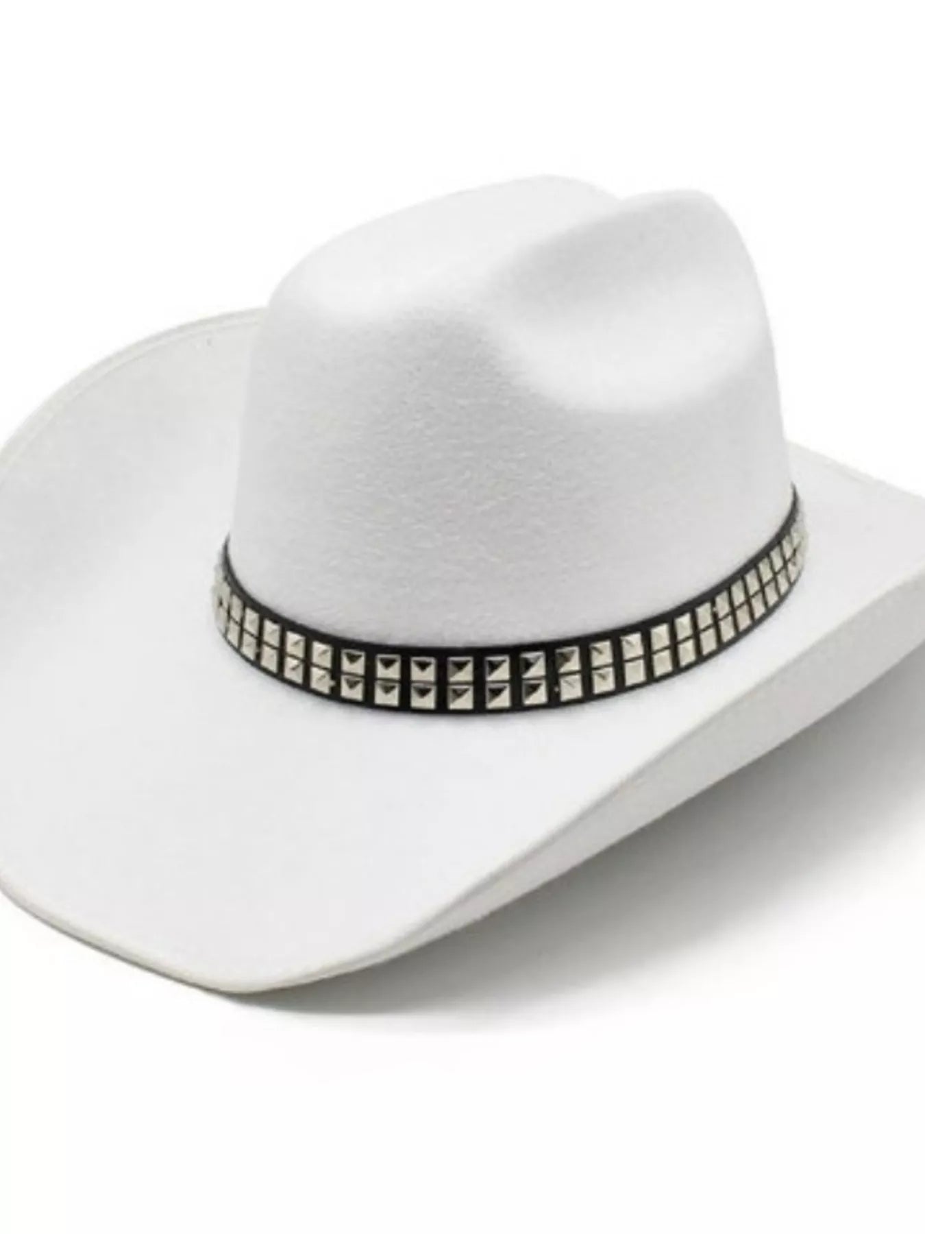 White cotton cowboy hat with studded band detail