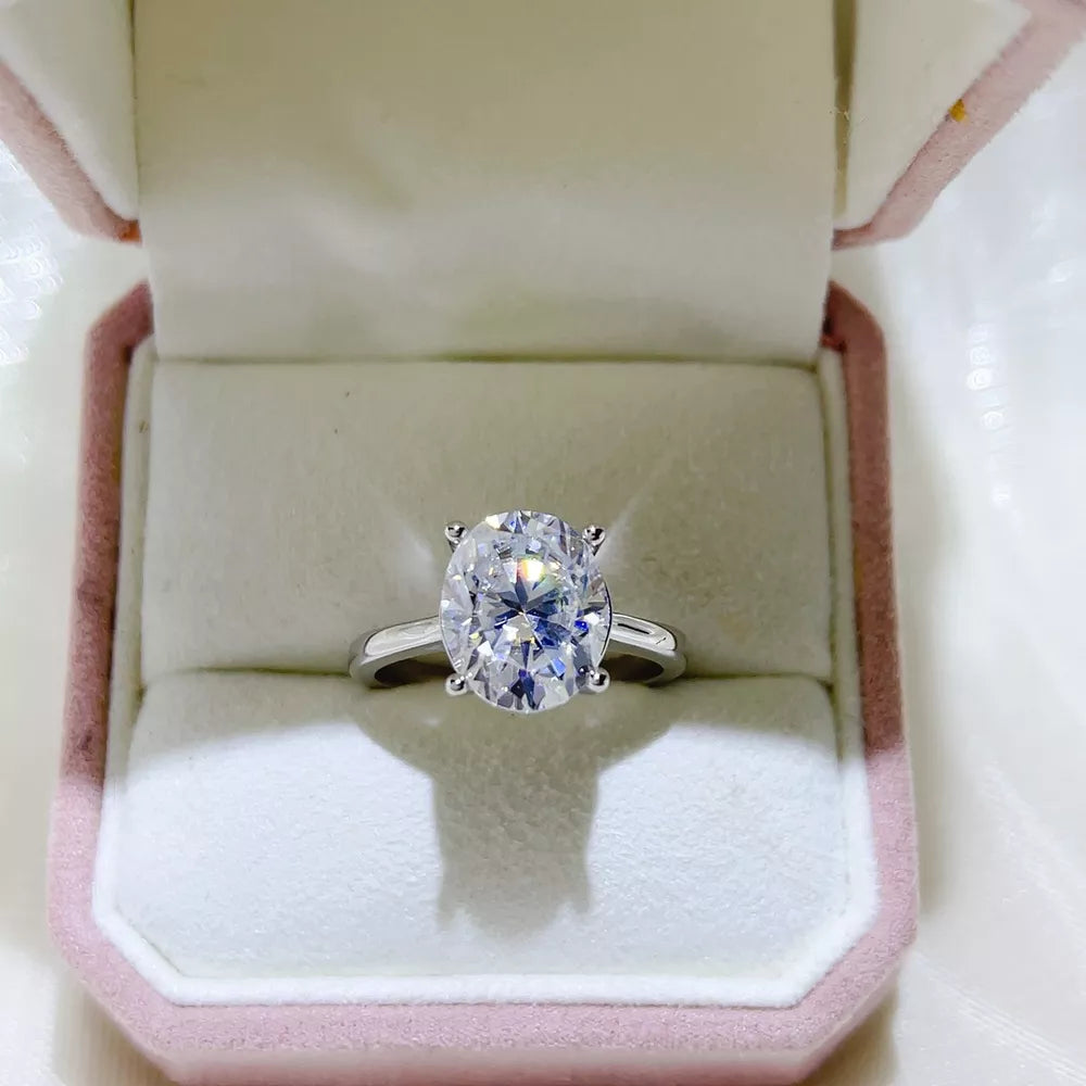 1 Carat Oval Moissanite Solitaire Sterling Silver Ring, front view