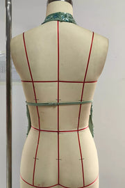 Bead-embellished Backless Halter Tank
