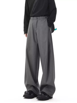 Men's dark gray flowy wide-leg sweatpants with a relaxed fit and button closure.