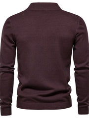 Plum purple ribbed mock neck sweater with long sleeves and a classic fit.