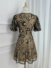Floral Embroidery V-neck Mini Dress