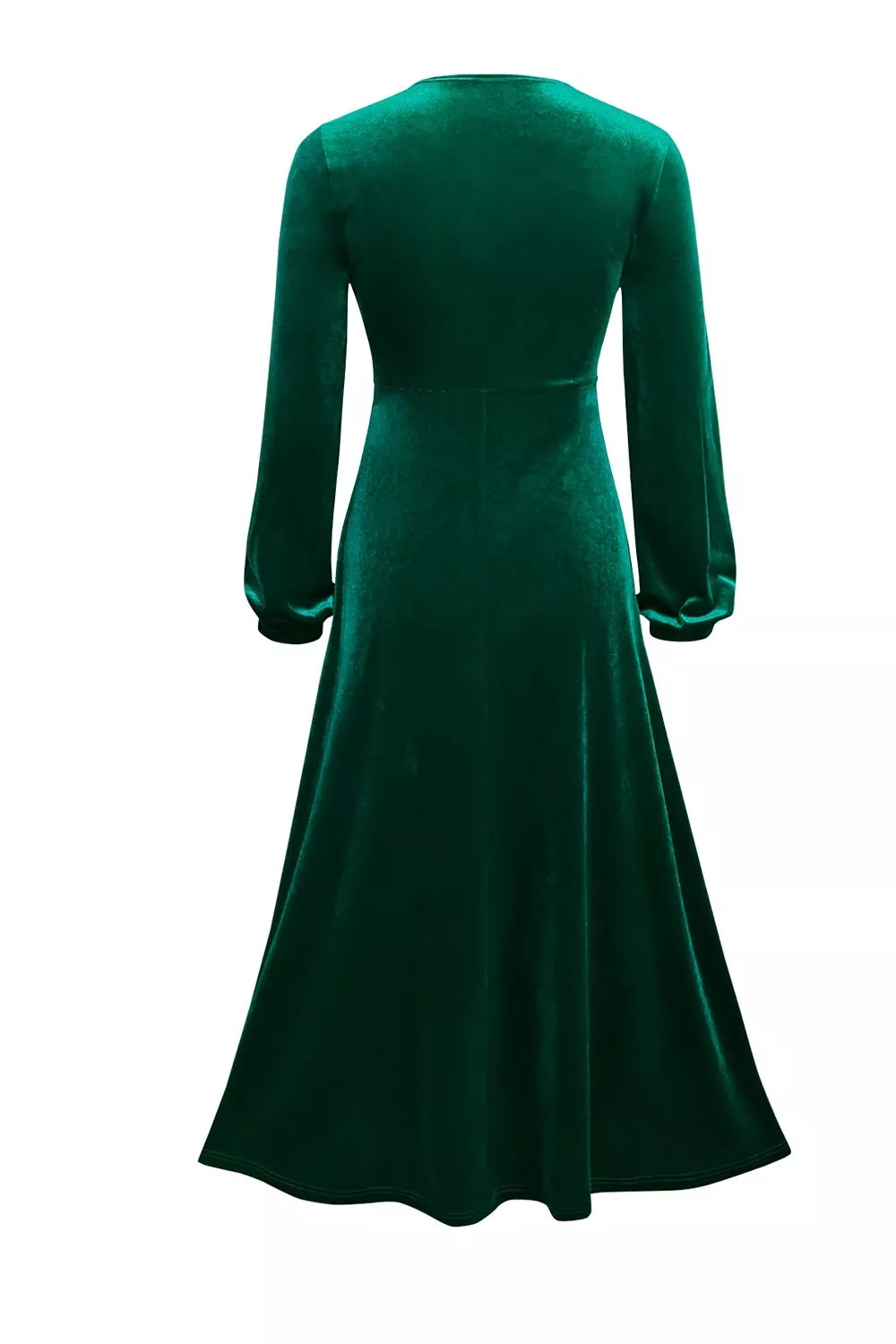 Velvet Balloon Sleeve Maxi Dress in Dark Green, model styling view