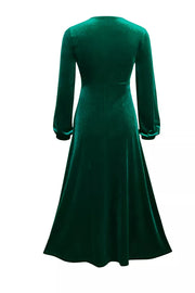 Velvet Balloon Sleeve Maxi Dress in Dark Green, model styling view