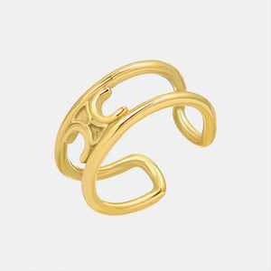 Gold double banded open ring with cut-out detail