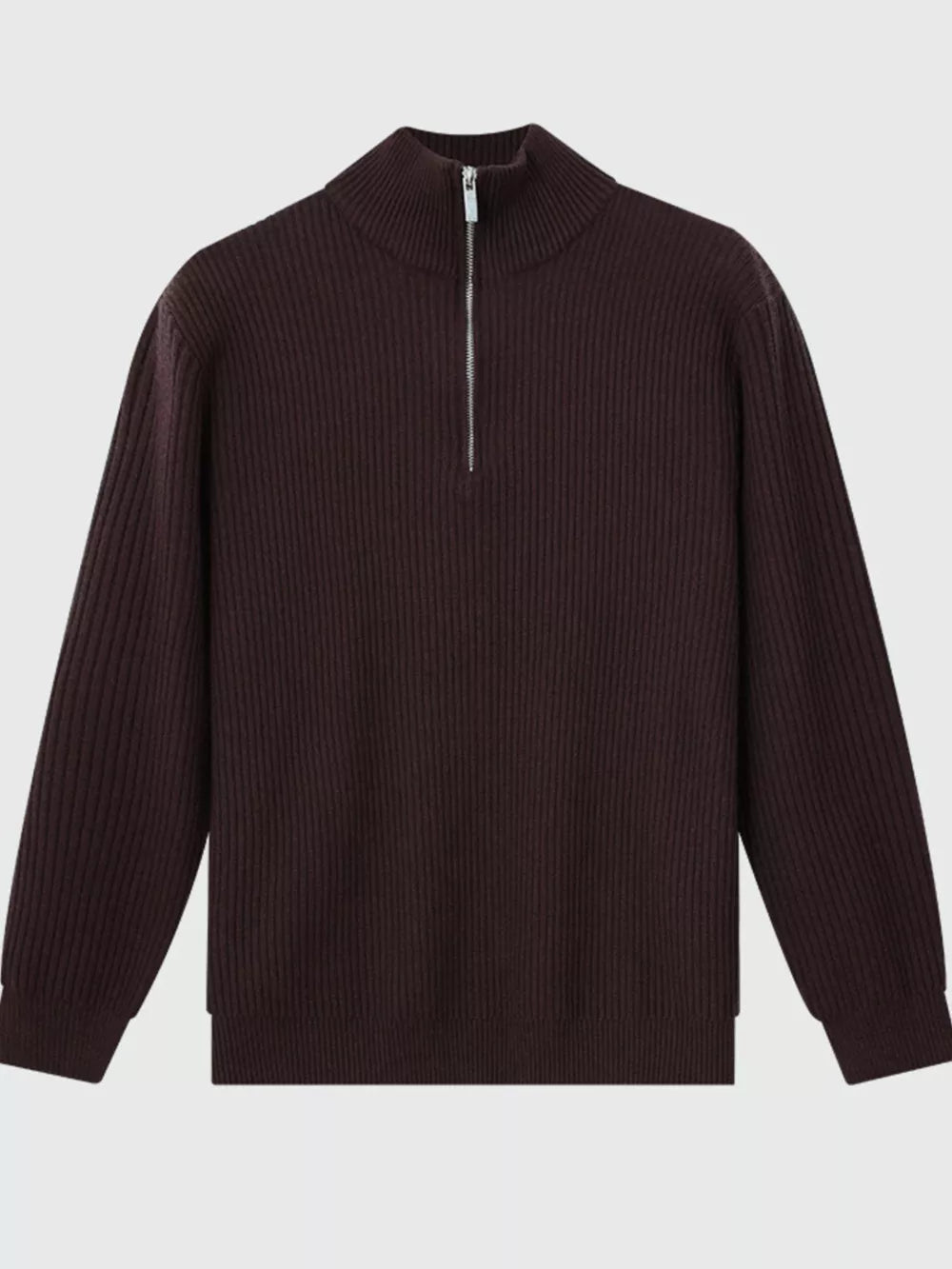 Men's Plus Size Ribbed Half-zip Sweater in Dark Brown, front view