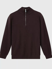 Men's Plus Size Ribbed Half-zip Sweater in Dark Brown, front view