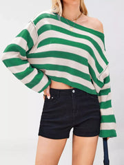 Green pullover sweater with pullover and striped