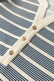 Navy stripe midi dress with buttoned neckline detail