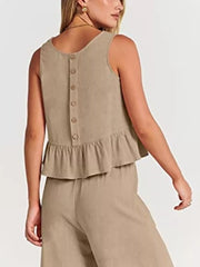 Ruffled Hem Sleeveless Top And Wide-leg Pants Set Plus Size