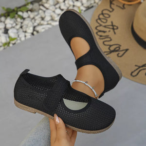 Round Toe Slip-ons in White, close-up detail