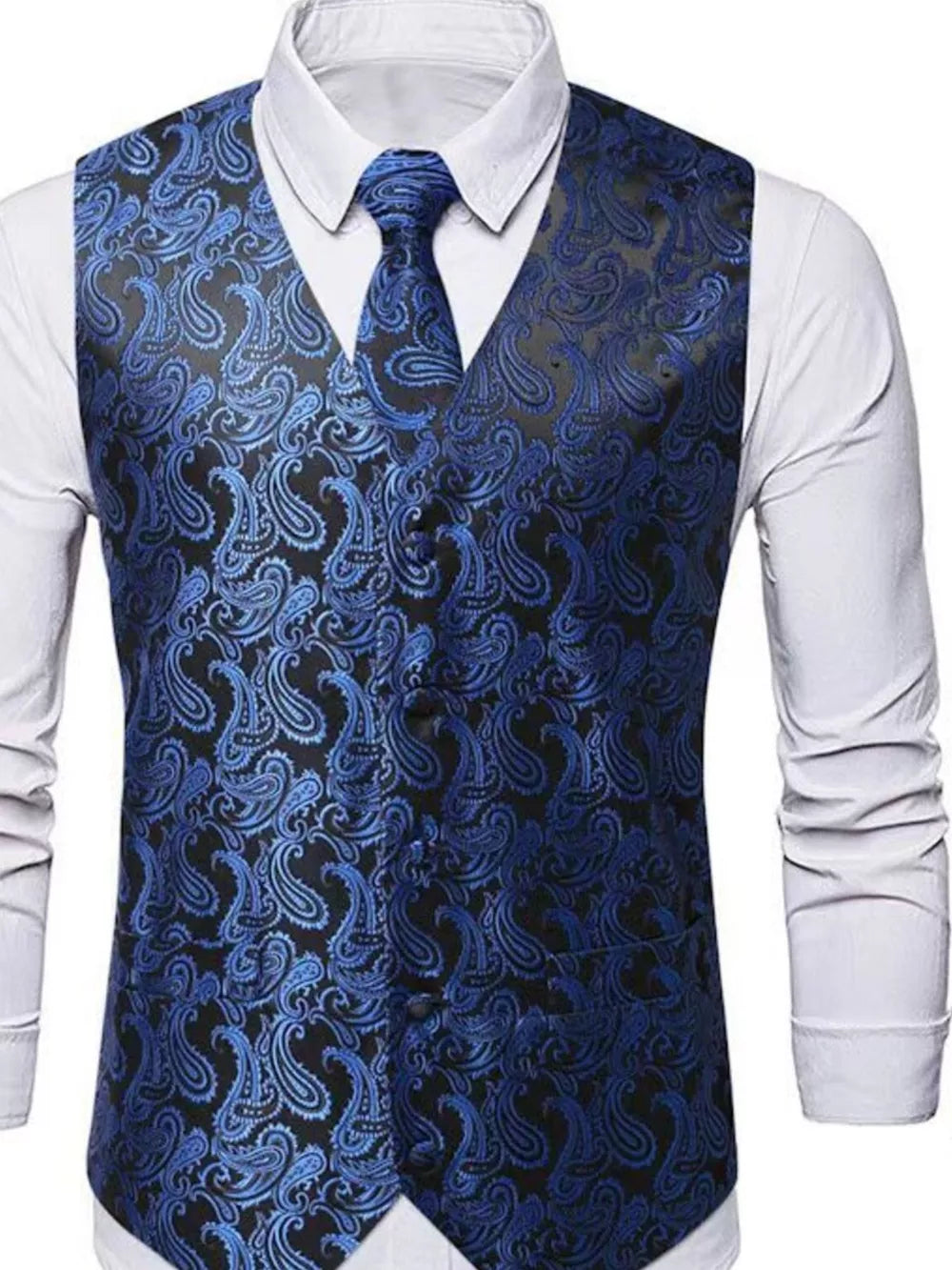 Men's Full Size Paisley Print Button Up Vest, back view