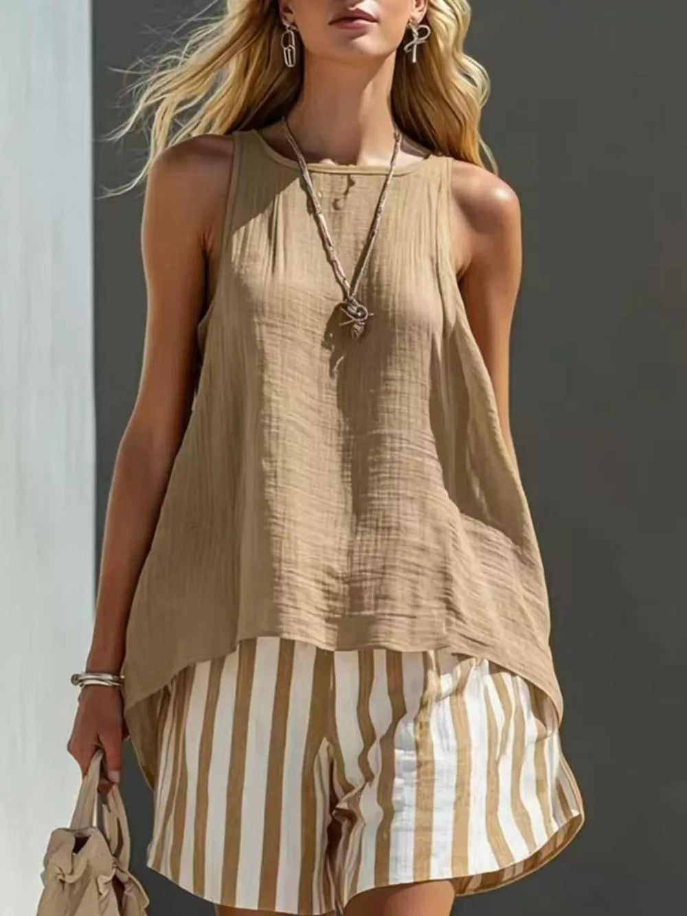 Textured Tank And Relaxed Shorts Ensemble