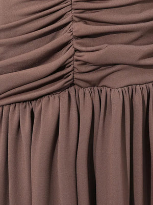 Ruched Long-sleeve Maxi Dress With Cutout in Brown, product detail