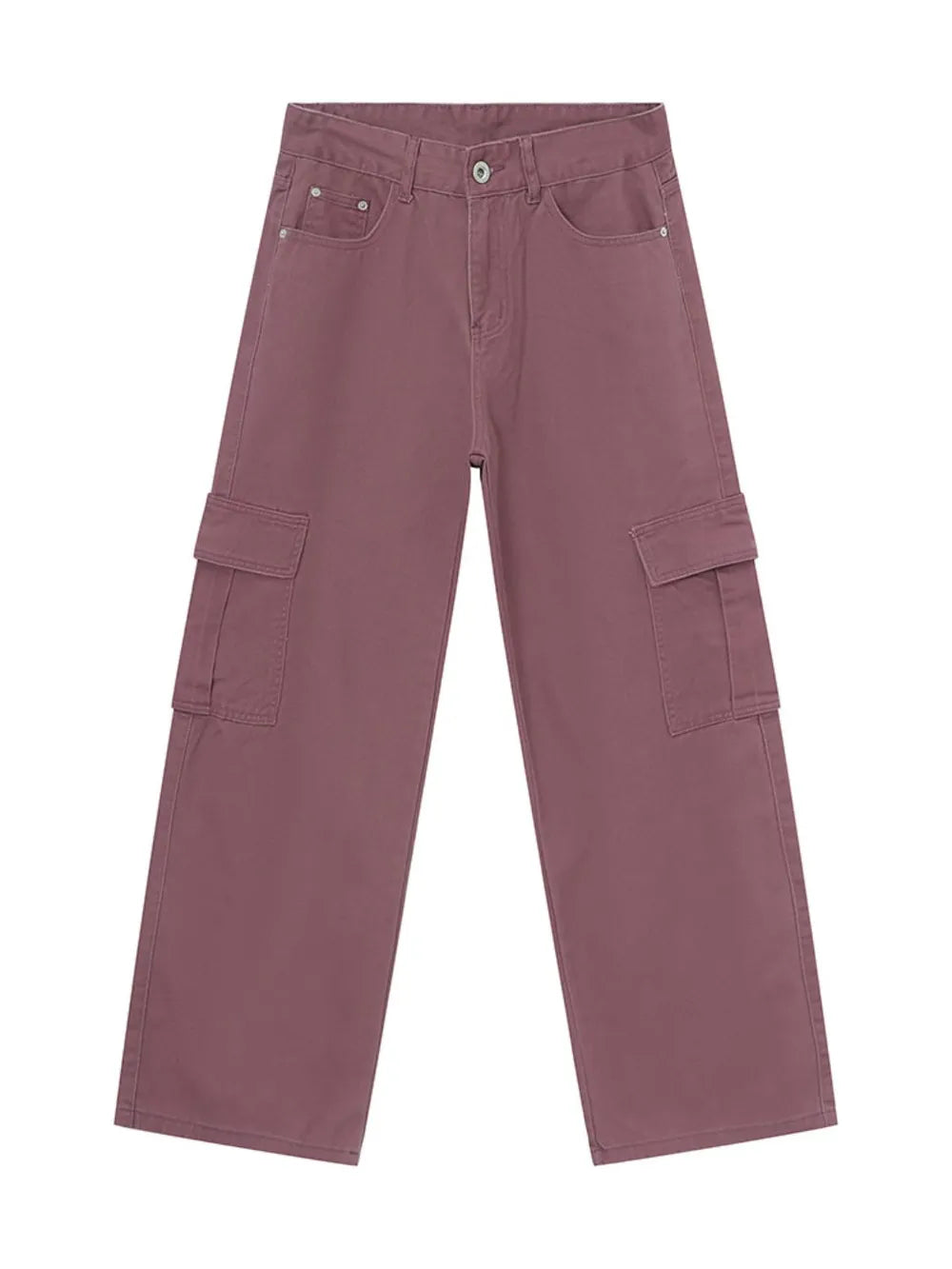 Oversized cargo denim trousers in Moonlit Mauve with utility pockets and a relaxed fit.