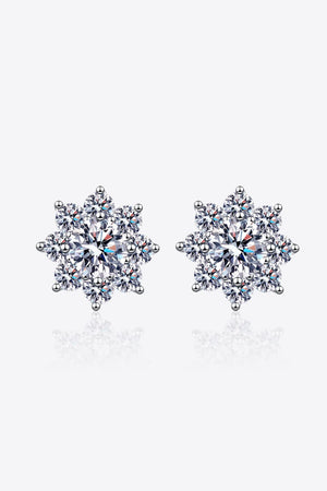 Silver blossom earrings with moissanite stones and 925 sterling silver details.