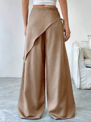 Khaki maternity wide-leg trousers with a high waist and wrap detail