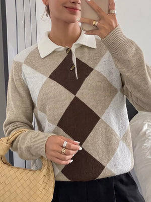 Button-down Ribbed Sweater in Khaki, front view