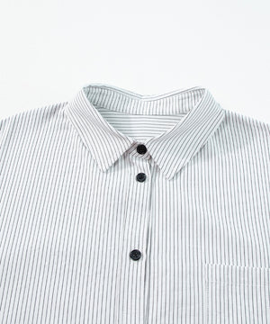 White button-down shirt with black pinstripes and a chest pocket.