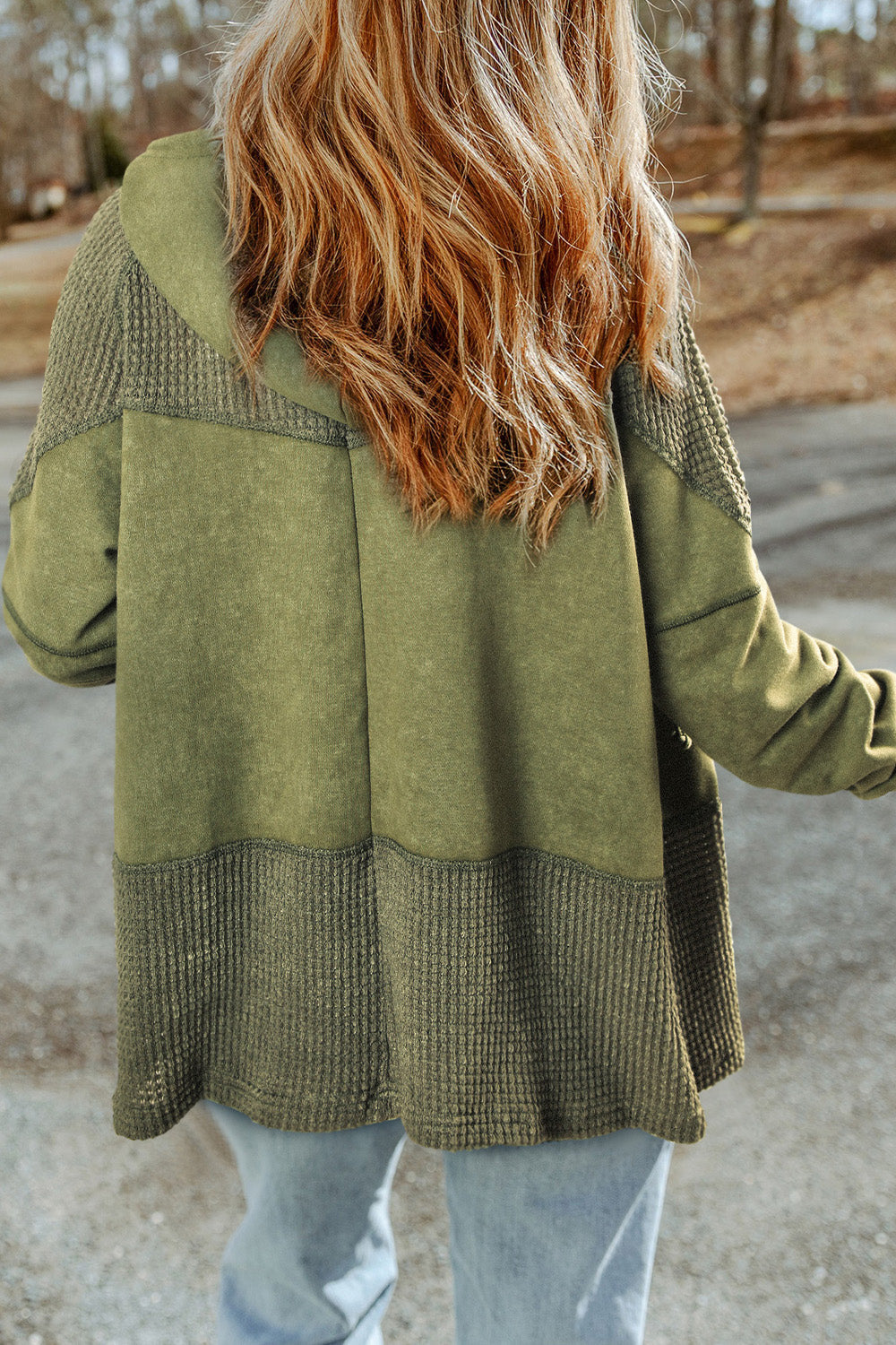 Colorblock knit zip-up hoodie in lime with waffle knit accents and a relaxed fit.