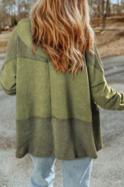 Colorblock knit zip-up hoodie in lime with waffle knit accents and a relaxed fit.