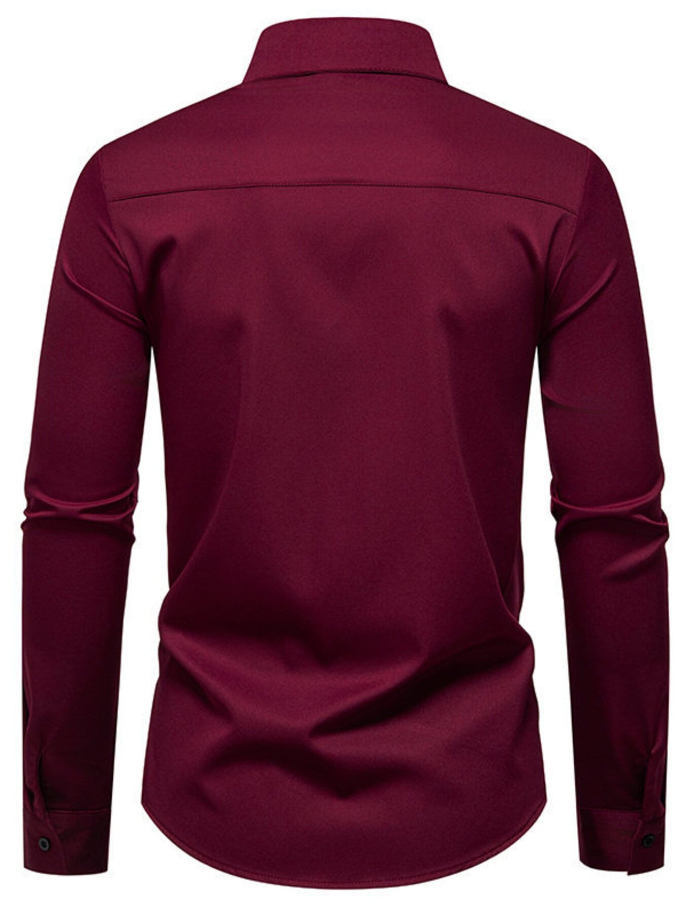Wine red cotton long sleeve buttoned shirt with asymmetrical ruched detail.