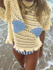 Seashell Crochet Knit Top in White, product detail