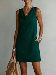 Chic Cowl Neck Mini Dress With Pockets