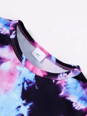 Toddler girls' tie-dye two-piece ensemble with pink, blue, and purple tie-dye print.