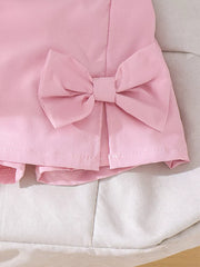 Children's Bow Button Up Vest And Skirt Set in Pink, back view
