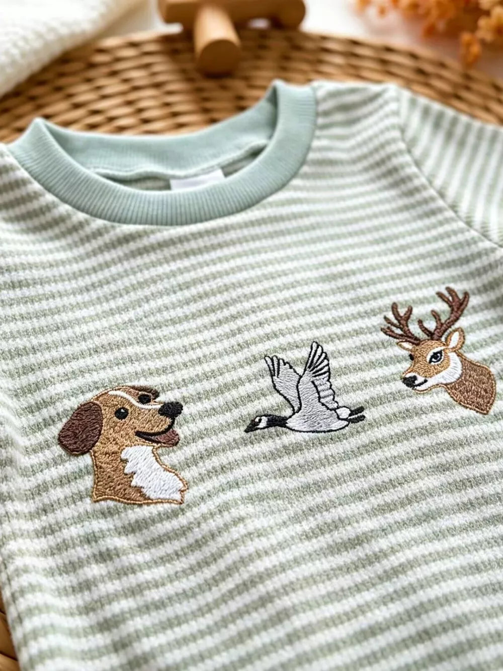 Children's Animal Striped Long Sleeve Jumpsuit in Light Green, side view