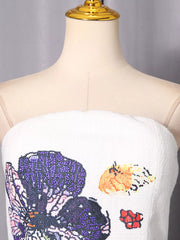 Strapless Floral Mini Dress in White, fabric detail