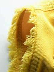 Yellow denim vest with frayed shoulder detail