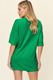 Textured boxy tee and shorts set in mid green, short sleeves, relaxed fit
