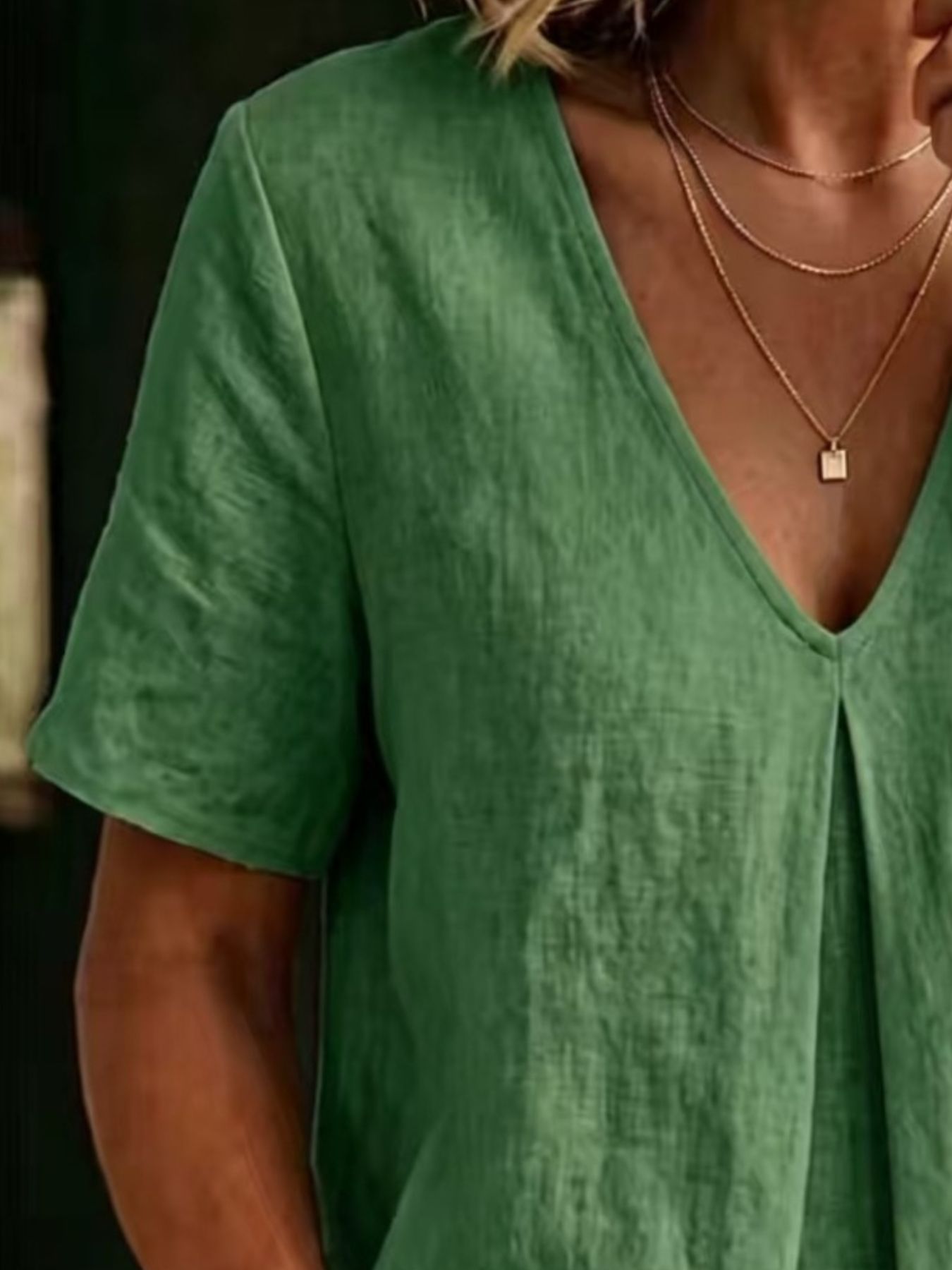 Effortlessly Chic Pleated V-neck Shirt