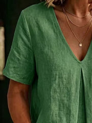 Effortlessly Chic Pleated V-neck Shirt