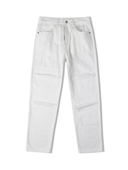 White cotton denim jeans with a pocketed design and straight leg cut.