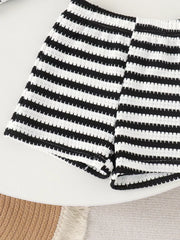 Children's Striped Knit Vest And Shorts Set in Black, close-up detail